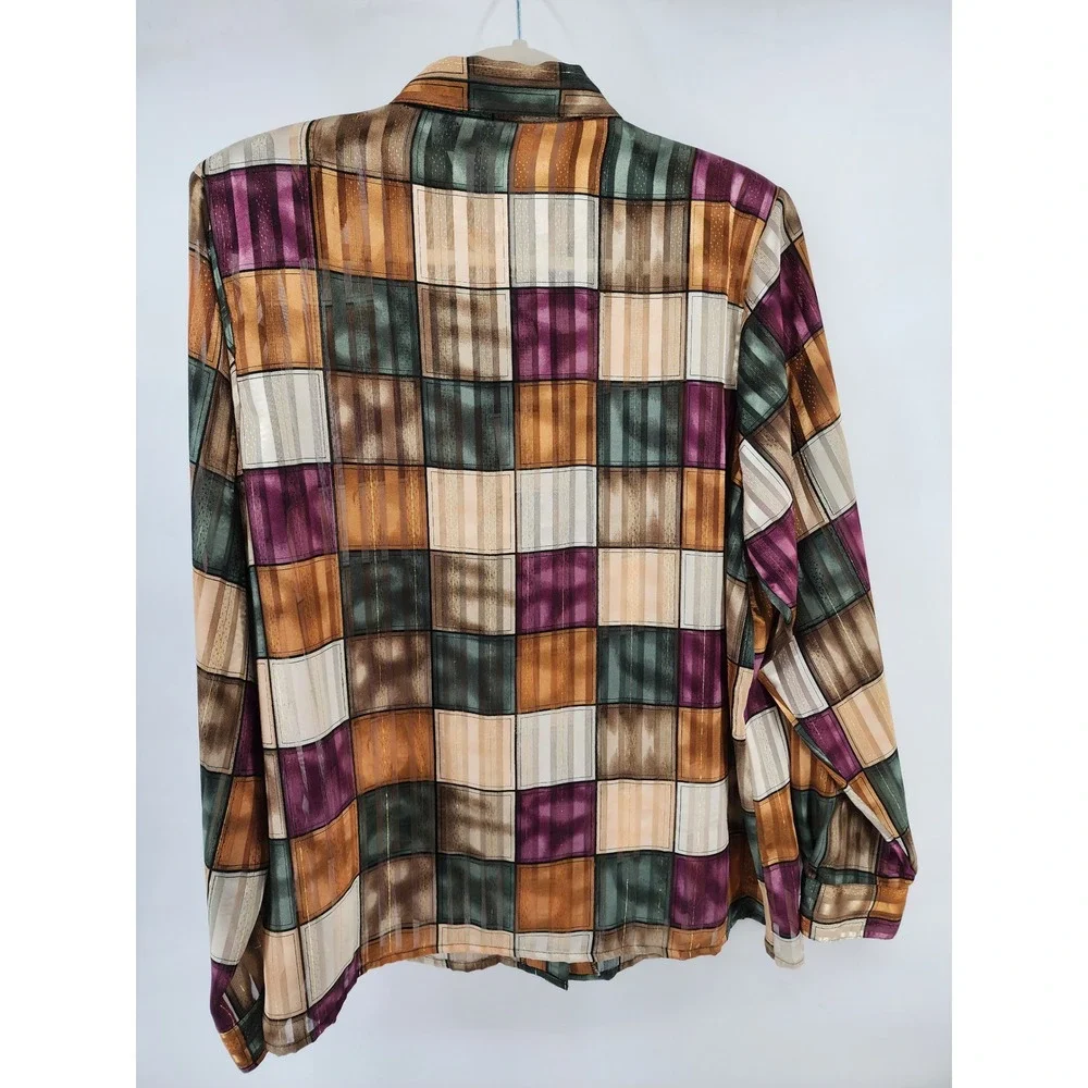 Yves St Clair Vintage Geometric Patchwork Metallic Lurex Button Down Shirt 16